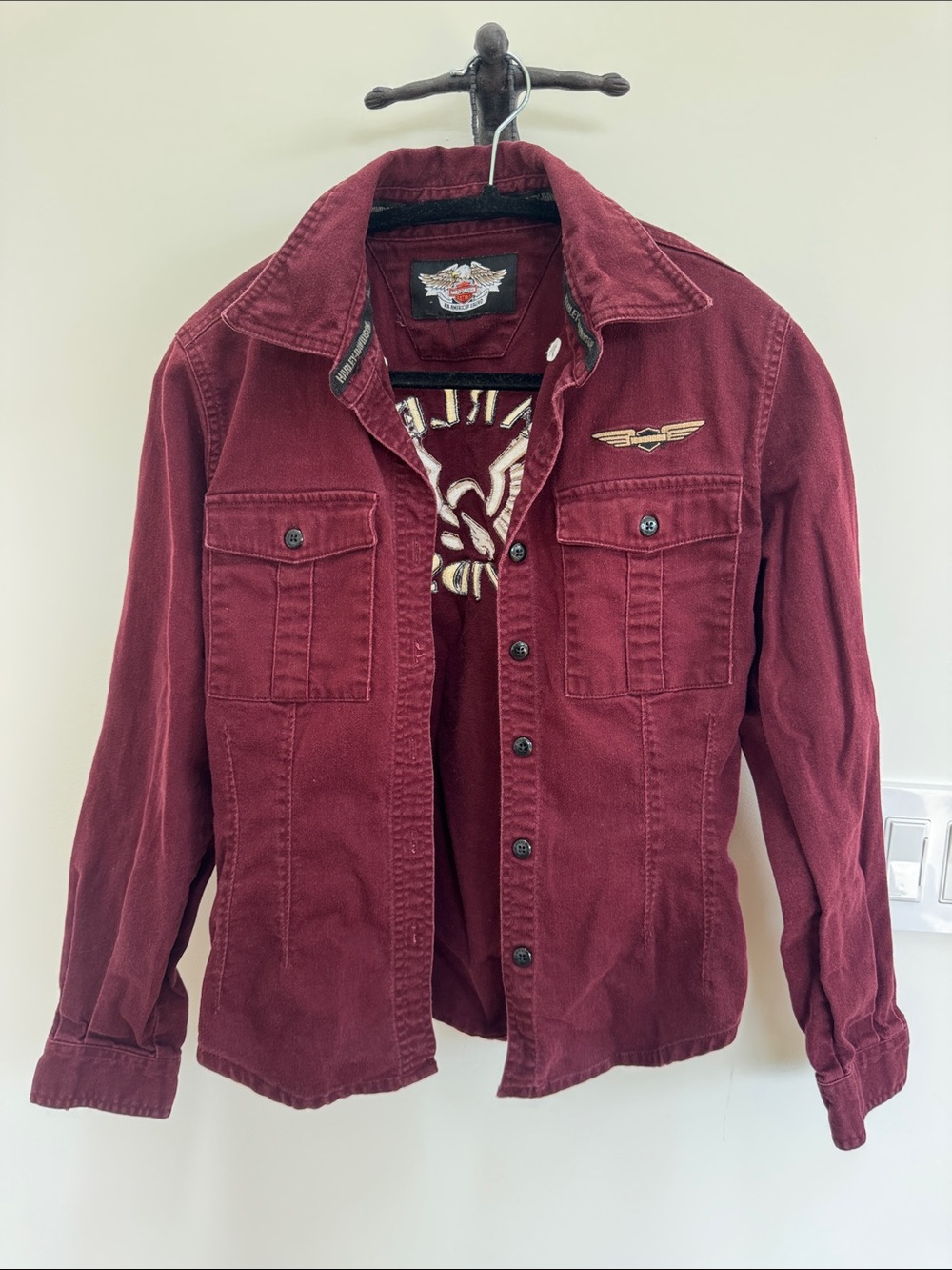 Vintage 2004 Harley-Davidson Women's Burgundy Button-Front button up shirt